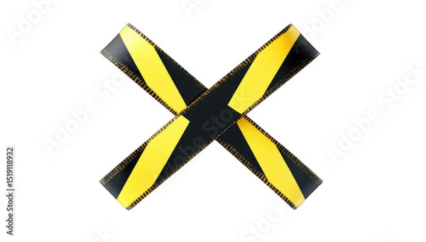 Fototapeta Yellow and black crossed tape, forming an X