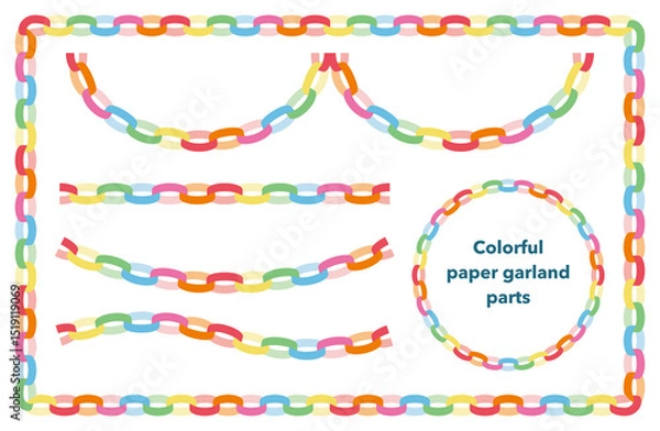 Fototapeta Colorful paper chain garland set for party and event decorations｜garland, paper, chain, vector, decoration