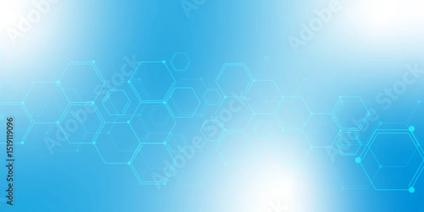 Fototapeta Hexagonal Molecular structure abstract tech network pattern. Medical design. geometric hexagonal honeycomb shape texture background 3d copy space. Science template, wallpaper or banner. Vector.	
