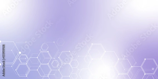 Fototapeta Hexagonal Molecular structure abstract tech network pattern. Medical design. geometric hexagonal honeycomb shape texture background 3d copy space. Science template, wallpaper or banner. Vector.	
