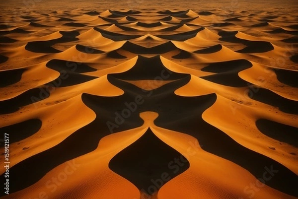 Fototapeta Stunning Aerial View of Golden Sand Dunes Forming Intricate Patterns in the Desert Landscape