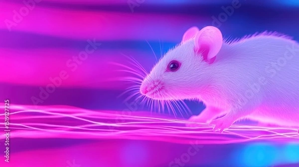 Fototapeta White Lab Mouse on Glowing Neural Pathway