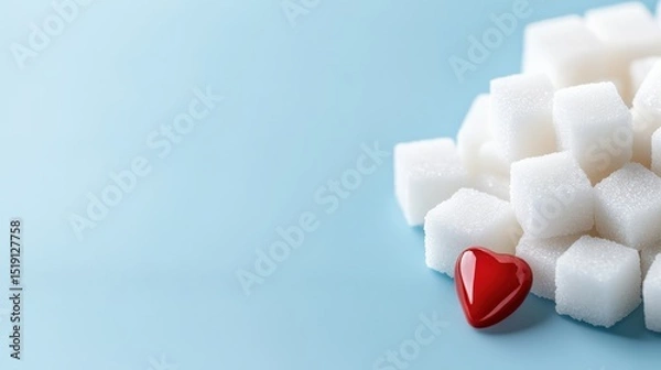Fototapeta Sugar Cubes with Heart Symbol on Blue