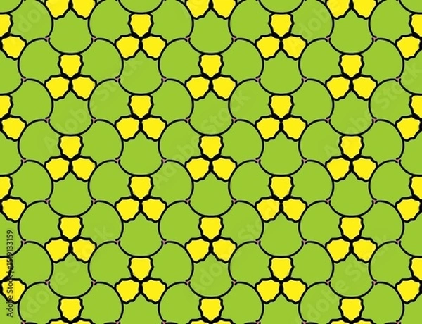 Fototapeta Yellow and green flower repeat background, bright and light color, repeat pattern, replete image, design for fabric printing