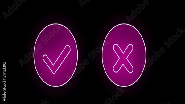 Obraz Neon successful symbol, check mark, tick mark. Neon approve and Reject icon.