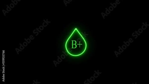Obraz Neon glowing icon or water drop. black background and black screen. Neon blood group icon. Eight blood group drops appear on the screen, symbolizing the details of the blood group.