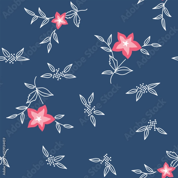 Fototapeta Japanese Garden Flower Leaf Fall Vector Seamless Pattern