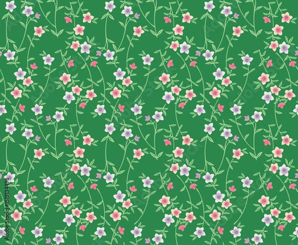 Fototapeta Japanese Cute Flower Leaf Vine Vector Seamless Pattern