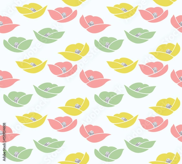 Fototapeta Japanese Colorful Flower Motif Vector Seamless Pattern