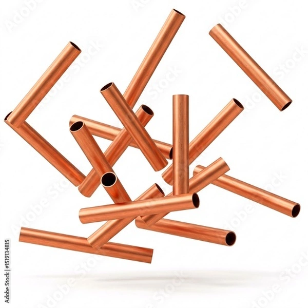Fototapeta Copper tubes of various lengths levitating in the air,