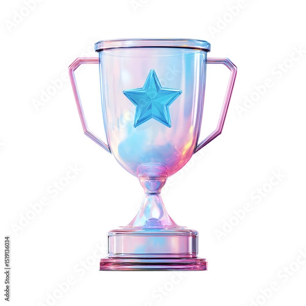Fototapeta Striking 3D trophy cup with a glossy pastel colored design and a captivating blue star emblem creating a visually stunning and inspiring image