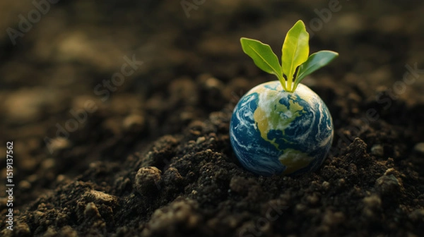 Obraz Earth globe resting on green leaves showing nature and environmental care