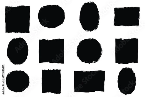 Fototapeta black ink brush stroke set. grunge paint texture collection  .Grunge Brush Stroke Elements, Distressed Ink and Paint Textures for Graphic Design.