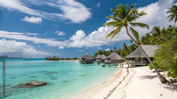 Fototapeta Summer vacation at a luxury beach resort on Bora Bora, French Polynesia,generative.ai
