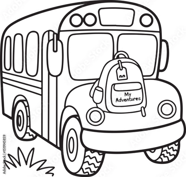 Fototapeta Fun Back to School Coloring Pages - Cute School Supplies, Classroom Scenes & Bus Designs for Kids, Printable PDF, First Day Activity Sheets Art & Illustration