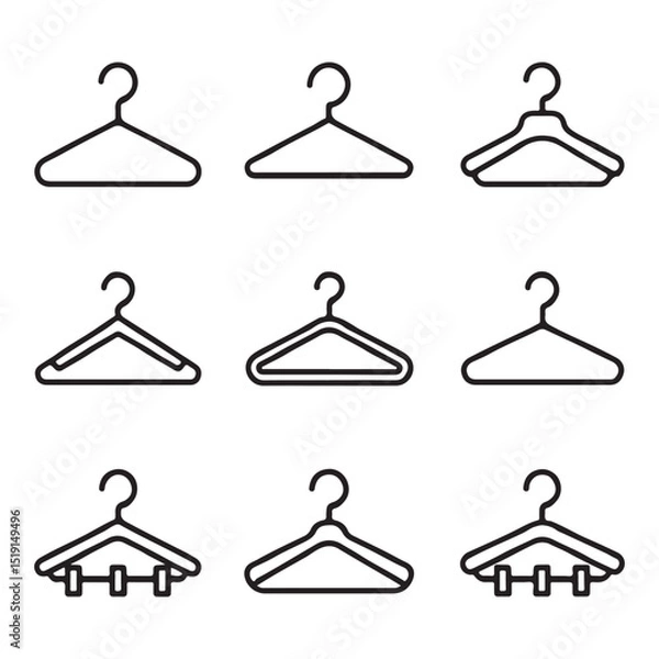 Obraz Hanger Icon Set for Wardrobe. Variety of Clothes Hangers in Outline Style
