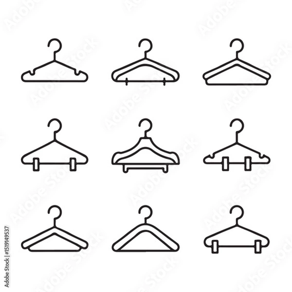 Obraz Hanger Icon Set for Wardrobe. Variety of Clothes Hangers in Outline Style
