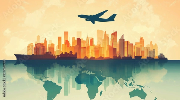 Obraz City skyline vector illustration showing urban buildings and skyscrapers in silhouette against the sky