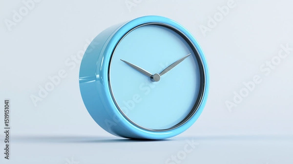 Obraz Blue wall clock with black hands on white background showing time and designed as a simple round office timer illustration