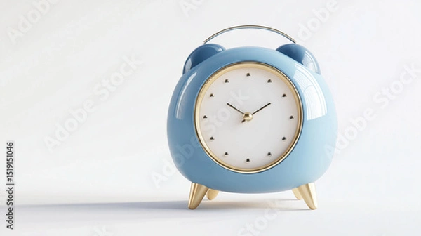 Obraz Retro blue metal alarm clock with bells isolated on white background showing classic vintage design and reminding of time and morning wake-up