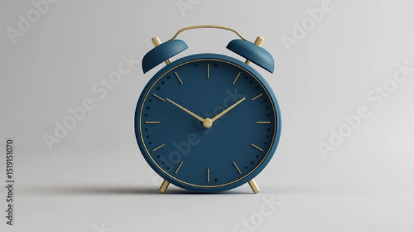 Obraz Retro black metal alarm clock with bells showing time on a white background