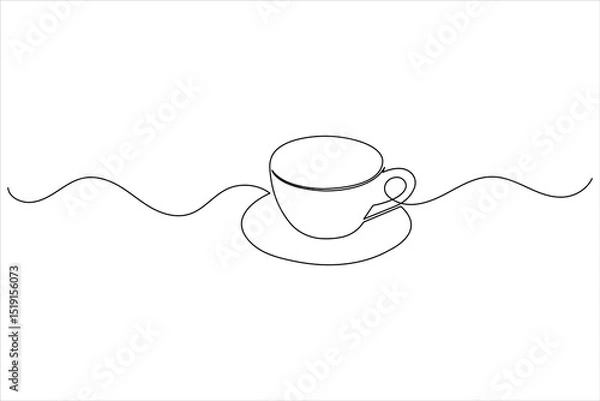 Fototapeta One line drawing of coffee cup in modern minimalist style with a clean vector outline