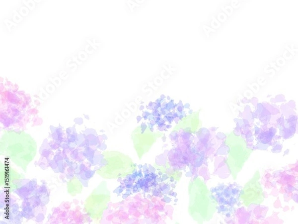 Fototapeta 白バックに抽象的なピンクと紫の紫陽花の背景素材イラスト！！
