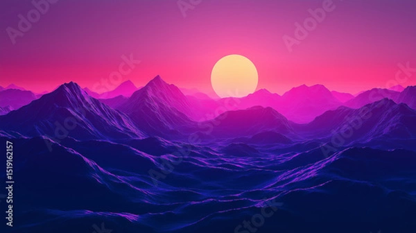 Fototapeta This picture shows a mysterious purple ocean with the sun slowly setting on the horizon, creating a dreamy and peaceful atmosphere.