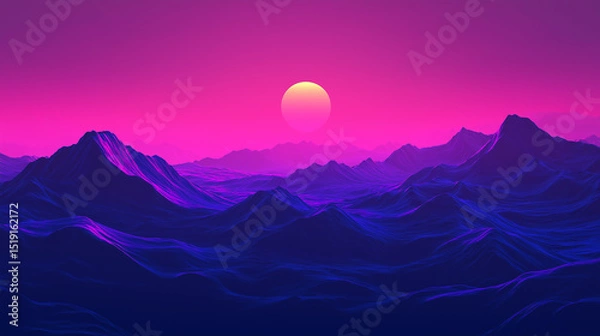 Fototapeta This picture shows a mysterious purple ocean with the sun slowly setting on the horizon, creating a dreamy and peaceful atmosphere.
