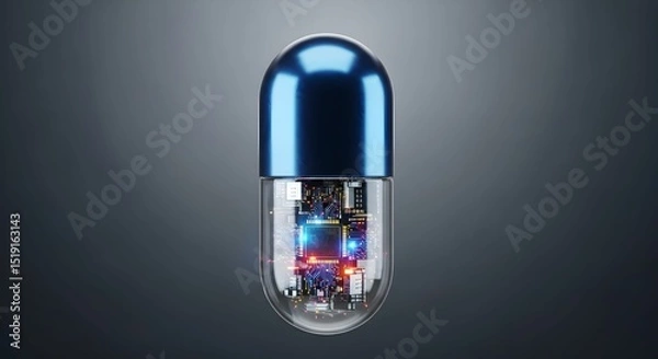 Fototapeta Modern capsule design featuring intricate electronics and colorful lights inside a transparent shell