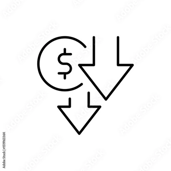 Obraz Outline Icon Showing Dollar Value Downward Trend and Reduced Expenses Cost Saving Financial Decrease Symbol