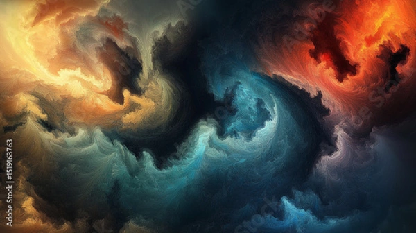 Obraz This picture shows a fantastic vortex pattern with colors transitioning from deep blue to orange-red, full of motion and mystery, as if the energy flow in the universe.