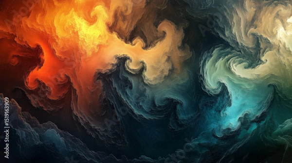 Fototapeta This picture shows a fantastic vortex pattern with colors transitioning from deep blue to orange-red, full of motion and mystery, as if the energy flow in the universe.