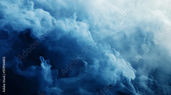 Fototapeta This picture shows a deep blue smoke slowly flowing in the air, creating a mysterious and peaceful atmosphere.
