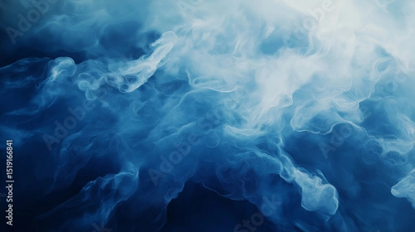 Fototapeta This picture shows a deep blue smoke slowly flowing in the air, creating a mysterious and peaceful atmosphere.