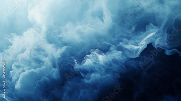 Fototapeta This picture shows a deep blue smoke slowly flowing in the air, creating a mysterious and peaceful atmosphere.