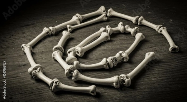 Obraz Bones Arranged in a Circle on Dark Surface
