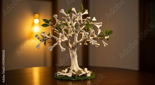 Obraz White Bone Sculpture Tree on Wooden Table