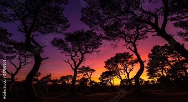 Obraz Silhouette Trees at Vibrant Sunset