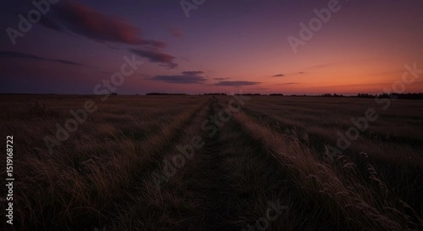 Obraz Serene Sunset Over a Grass Field