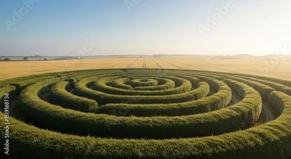Obraz Aerial View of a Green Hedge Maze in a Wheat Field