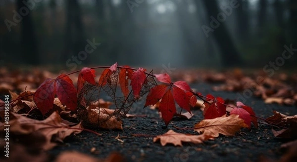 Obraz Red Vine and Autumn Leaves on Forest Path