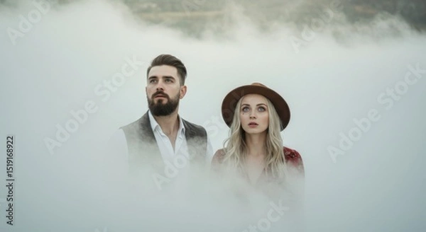Obraz Couple in Foggy Landscape Portrait