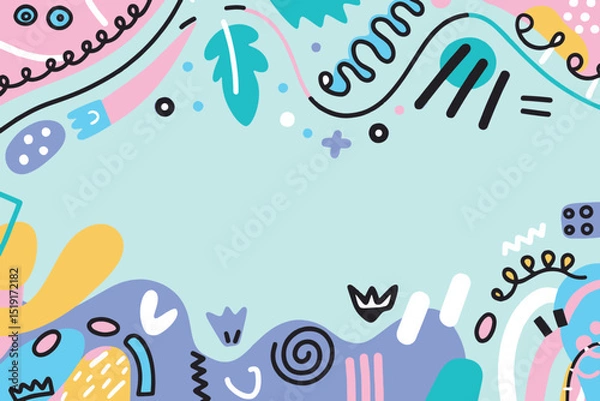 Fototapeta Playful Pastel Abstract Art Border Design with Organic Shapes and Lines, Doodles