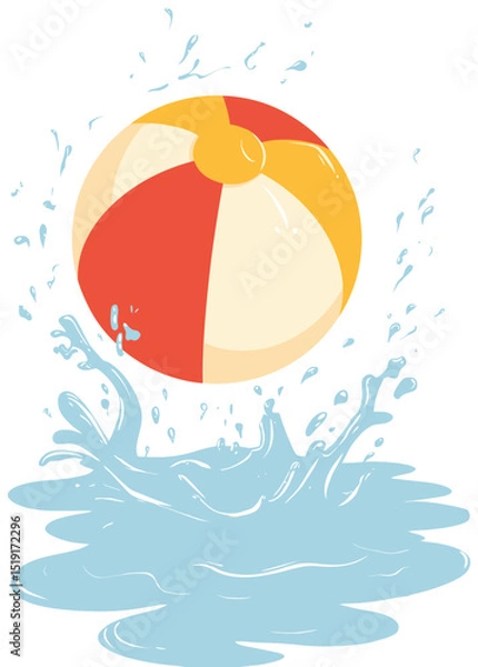 Fototapeta Beach Ball Splashing in Water Summer Fun Illustration