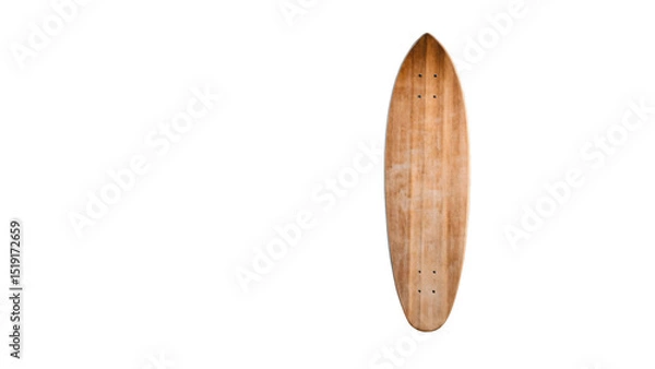 Fototapeta Classic wooden longboard isolated on transparent background, ideal for surfing and skating visuals, showcasing the beauty of natural materials in board sports