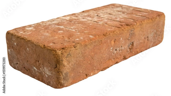 Obraz Studio shot of a weathered red brick isolated on a transparent background, highlighting its texture and the effects of time and exposure to the elements