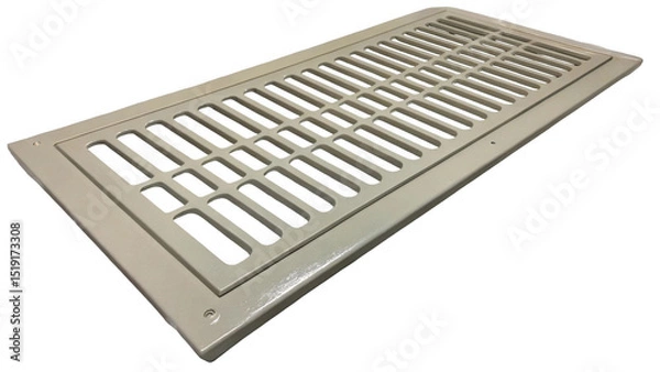 Fototapeta Metallic air vent grille designed for ventilation systems, featuring a rectangular shape and a series of horizontal slats. Displayed on a transparent background for easy integration