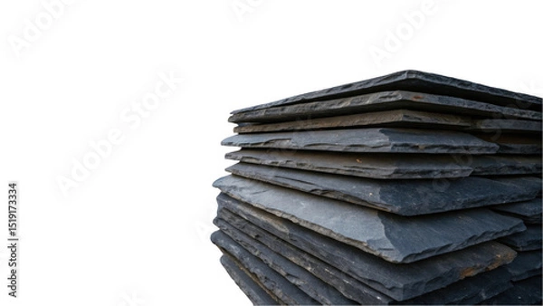 Obraz Neatly stacked pile of slate tiles with a transparent background, showcasing their texture and layers. Ideal for design projects, architecture, or construction themes