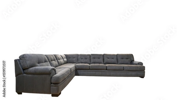 Fototapeta Large gray sectional sofa with plush cushions and modern design, ideal for spacious living rooms. The transparent background highlights its elegant and comfortable style